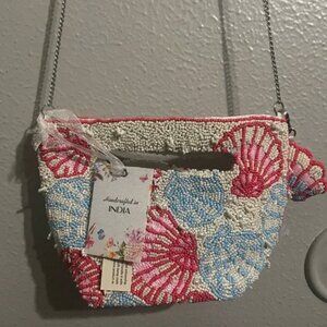 Handcrafted in India Seashell Beaded Crossbody Clutch Bag Shell Charm